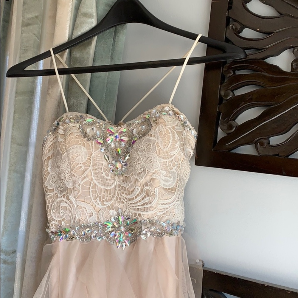 Full length formal gown in champagne/peach